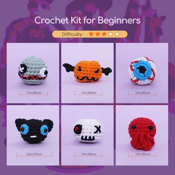 NestledCrafts Halloween horgolókészlet kezdőknek, amigurumi kötőkészlet lépésről lépésre videó útmutatóval – SpookBuds