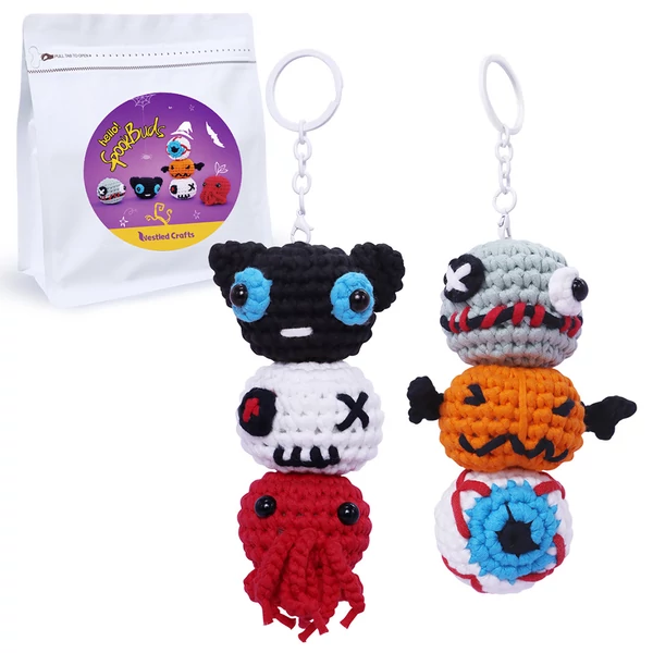 NestledCrafts Halloween horgolókészlet kezdőknek, amigurumi kötőkészlet lépésről lépésre videó útmutatóval – SpookBuds