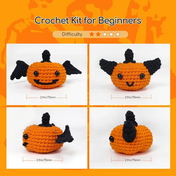 NestledCrafts halloween horgolókészlet kezdőknek, amigurumi kötőkészlet lépésről-lépésre videó útmutatóval – Tökök