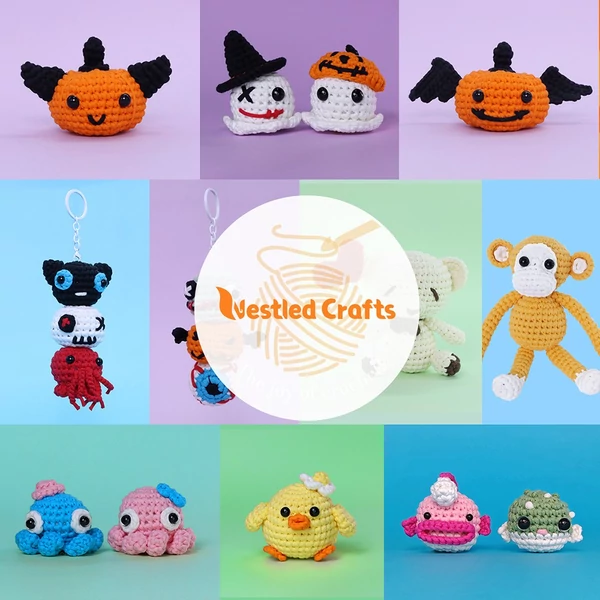 NestledCrafts halloween horgolókészlet kezdőknek, amigurumi kötőkészlet lépésről-lépésre videó útmutatóval – Tökök