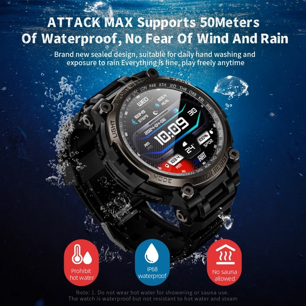 LOKMAT ATTACK MAX okosóra, 1,53" kijelző, Bluetooth hívás, 100+ sport mód, mesterséges intelligencia, pulzus- és véroxigénmérés