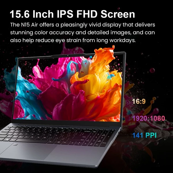 Ninkear N15 Air laptop, 15,6" FHD IPS, Intel N150 4 mag 3.6GHz, 16GB RAM, 512GB SSD, WiFi 2.4/5GHz, Bluetooth 5.0, Type-C, HDMI, ujjlenyomat-olvasó, 6000mAh