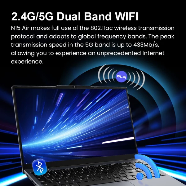 Ninkear N15 Air laptop, 15,6" FHD IPS, Intel N150 4 mag 3.6GHz, 16GB RAM, 512GB SSD, WiFi 2.4/5GHz, Bluetooth 5.0, Type-C, HDMI, ujjlenyomat-olvasó, 6000mAh