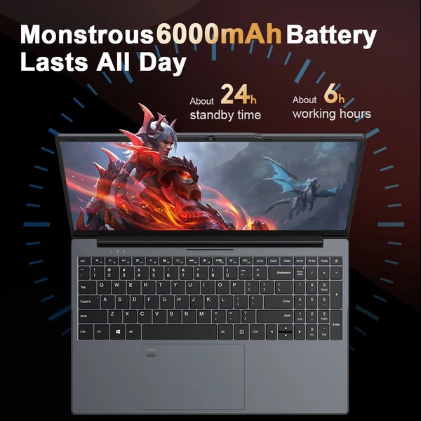 Ninkear N15 Air laptop, 15,6" FHD IPS, Intel N150 4 mag 3.6GHz, 16GB RAM, 512GB SSD, WiFi 2.4/5GHz, Bluetooth 5.0, Type-C, HDMI, ujjlenyomat-olvasó, 6000mAh