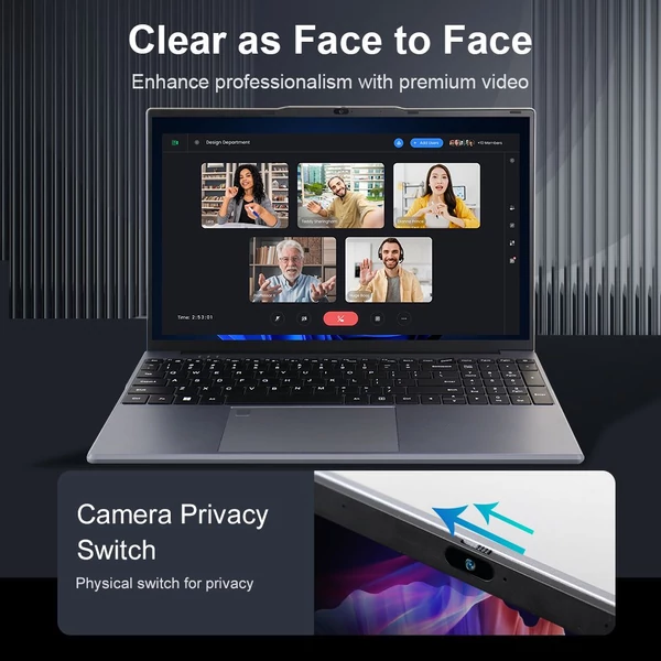 Ninkear N15 Air laptop, 15,6" FHD IPS, Intel N150 4 mag 3.6GHz, 16GB RAM, 512GB SSD, WiFi 2.4/5GHz, Bluetooth 5.0, Type-C, HDMI, ujjlenyomat-olvasó, 6000mAh