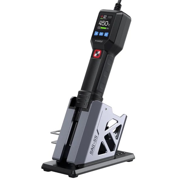 FNIRSI SAG-55 550W forrólevegős pisztoly állvánnyal, kefe nélküli ventilátor, 100-450°C, LCD - PRO verzió
