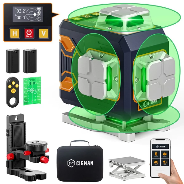 CIGMAN CM-S02 4x360° 16-vonalas lézer szintező, APP vezérlés, LCD kijelző, 40 órás üzemidő