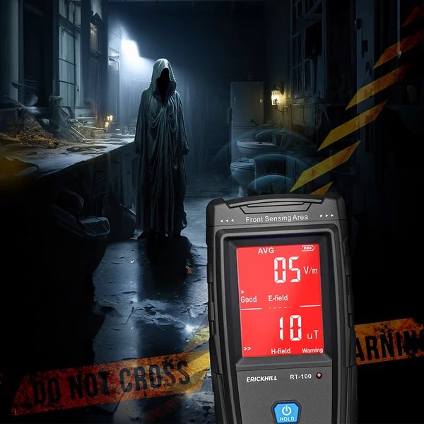 ERICKHILL RT-100 EMF mérő – Kézi elektromágneses sugárzásmérő, EF/RF/MF detektor otthonra/paranormális vizsgálathoz