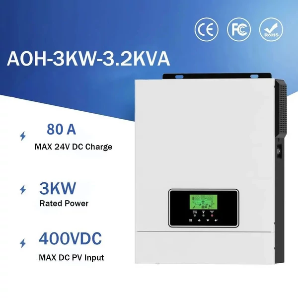 DAXTROMN 3000W napelemes hibrid inverter 80A MPPT vezérlővel, 24V, 230V AC, 400V DC bemenet, WiFi