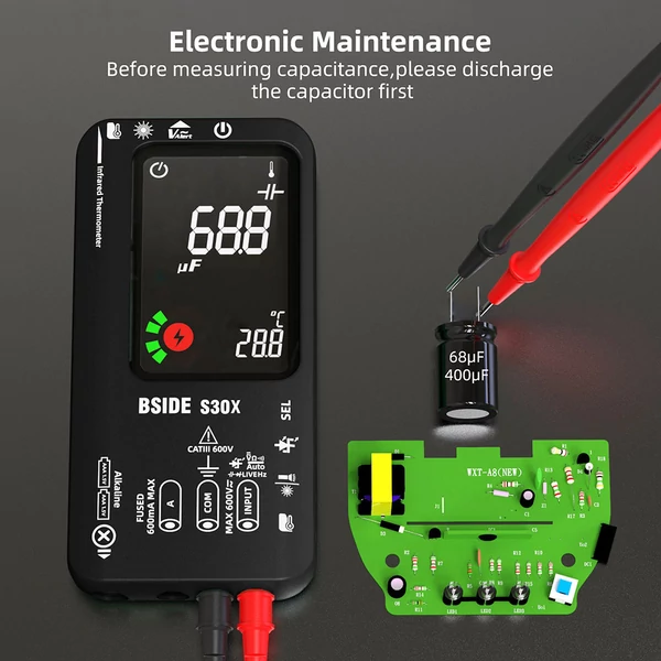 BSIDE S30 digitális multiméter infravörös hőmérővel, True RMS, 9999 számlálás, tölthető - zöld