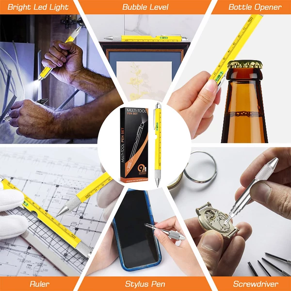 HMP P248 9 az 1-ben multitool toll: érintőceruza, LED lámpa, sörnyitó, telefontartó, vonalzó, csavarhúzó – fekete