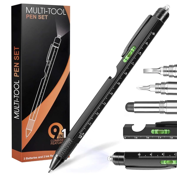 HMP P248 9 az 1-ben multitool toll: érintőceruza, LED lámpa, sörnyitó, telefontartó, vonalzó, csavarhúzó – fekete