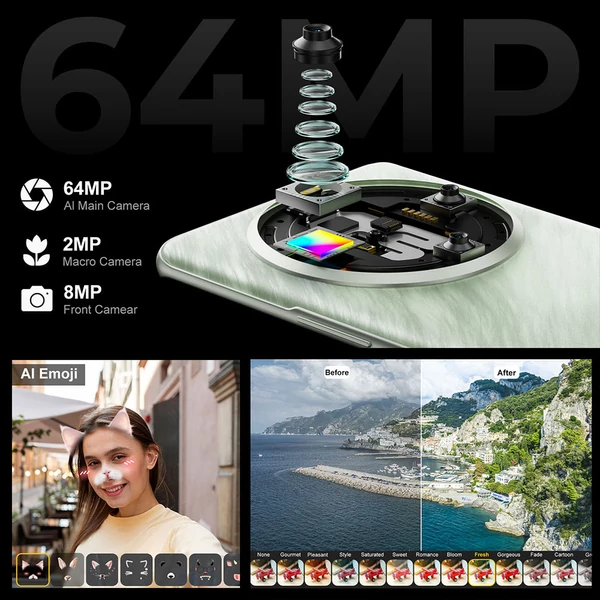 FOSSiBOT S3 Pro 4G okostelefon, 6.67" AMOLED kijelző, 64MP AI kamera, 6GB/128GB, 5000mAh, NFC, Android 14 - Zöld