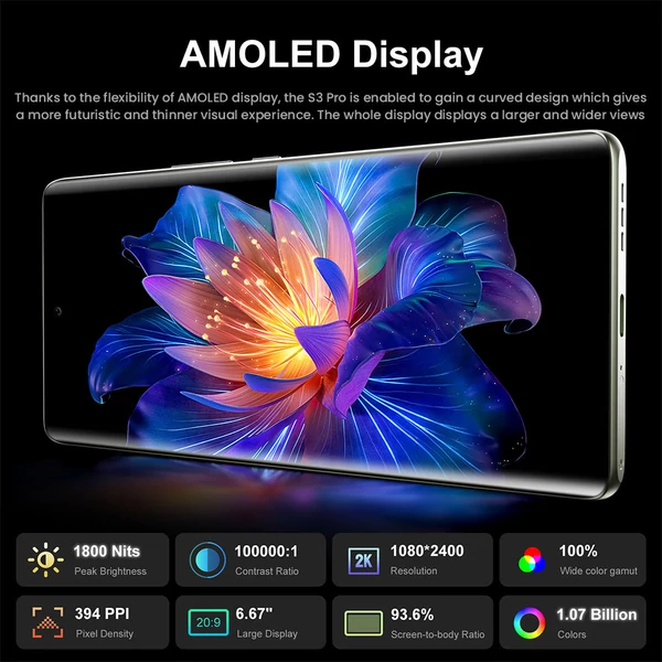 FOSSiBOT S3 Pro 4G okostelefon, 6.67" AMOLED kijelző, 64MP AI kamera, 6GB/128GB, 5000mAh, NFC, Android 14 - Fekete
