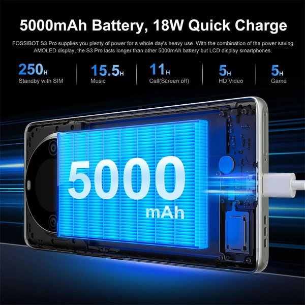 FOSSiBOT S3 Pro 4G okostelefon, 6.67" AMOLED kijelző, 64MP AI kamera, 6GB/128GB, 5000mAh, NFC, Android 14 - Fekete