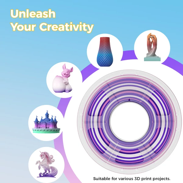Mecpow PLA 3D nyomtató filament, 1 kg – Szivárvány színű, kiváló minőségű nyomtatáshoz