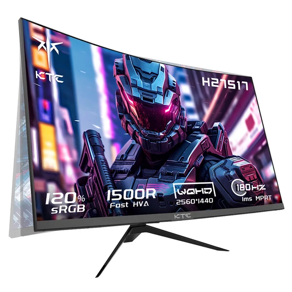KTC H27S17 27" 1500R ívelt QHD gamer monitor (2560x1440, 180Hz, 1ms, 120% sRGB, FreeSync/G-Sync, 2xHDMI, 2xDP, VESA, audio kimenet)