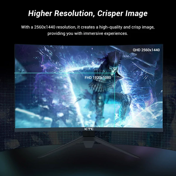 KTC H27S17 27" 1500R ívelt QHD gamer monitor (2560x1440, 180Hz, 1ms, 120% sRGB, FreeSync/G-Sync, 2xHDMI, 2xDP, VESA, audio kimenet)