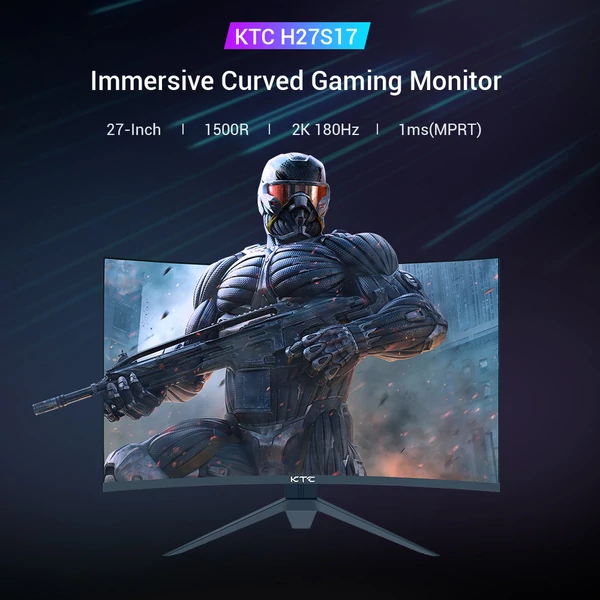 KTC H27S17 27" 1500R ívelt QHD gamer monitor (2560x1440, 180Hz, 1ms, 120% sRGB, FreeSync/G-Sync, 2xHDMI, 2xDP, VESA, audio kimenet)