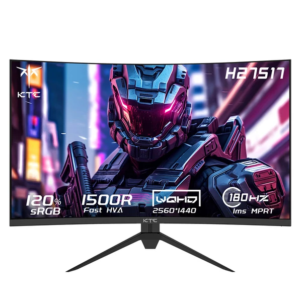 KTC H27S17 27" 1500R ívelt QHD gamer monitor (2560x1440, 180Hz, 1ms, 120% sRGB, FreeSync/G-Sync, 2xHDMI, 2xDP, VESA, audio kimenet)