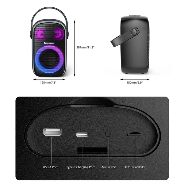 Tronsmart Halo 100 kültéri és party hangszóró, 60W, vízálló (IPX6), vezeték nélküli - fekete