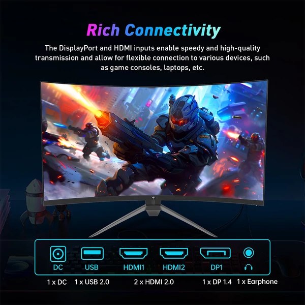 KTC H32S17F 32" ívelt gamer monitor, FHD 1920x1080 HVA panel, 240Hz, HDR10, 3ms, 125% sRGB, Adaptive Sync, VESA, alacsony kékfény