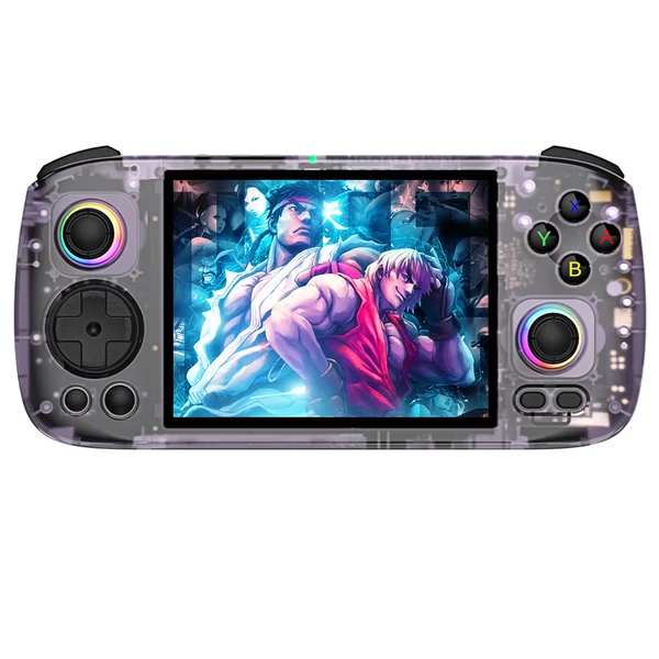 ANBERNIC RG406H játékkonzol, 4" IPS, 8 magos, 8GB RAM, 128GB tárhely, 4000+ játék, Android 13 - Lila, 128GB TF kártya