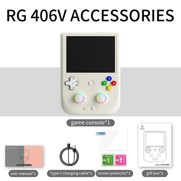 ANBERNIC RG406V Android 13 játékkonzol, 4" IPS érintőkijelző, 8GB+128GB UFS2.2, 128GB TF kártya, 4000+ játék, 1080p, 5G WiFi, BT - Fehér