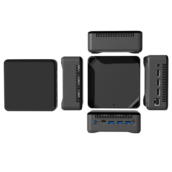 RUPA HSI-95 Mini PC, Intel N95 (4 mag, max. 3,4GHz), 8GB RAM, 256GB SSD, 3×HDMI 4K, WiFi 5, Bluetooth 5.0, 3×USB 3.0, 1xType C, 2×RJ45, 3,5mm jack