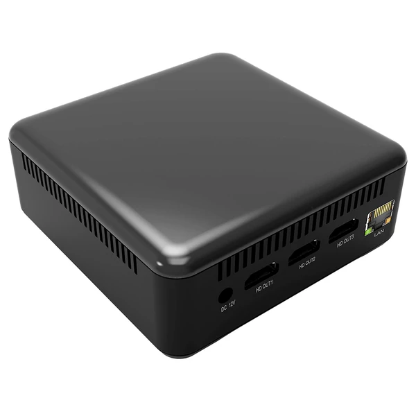 RUPA HSI-95 Mini PC, Intel N95 (4 mag, max. 3,4GHz), 8GB RAM, 256GB SSD, 3×HDMI 4K, WiFi 5, Bluetooth 5.0, 3×USB 3.0, 1xType C, 2×RJ45, 3,5mm jack
