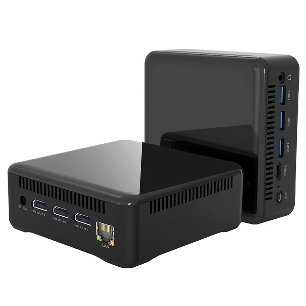 RUPA HSI-95 Mini PC, Intel N95 (4 mag, max. 3,4GHz), 8GB RAM, 256GB SSD, 3×HDMI 4K, WiFi 5, Bluetooth 5.0, 3×USB 3.0, 1xType C, 2×RJ45, 3,5mm jack