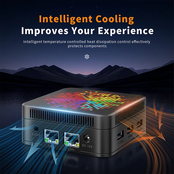 RUPA HSI-100MINI Mini PC Intel N100 4 mag 3.4GHz, 12GB RAM, 512GB SSD, 3×HDMI 4K 60Hz, WiFi 6, Bluetooth 5.2, USB 3.0, 2×LAN, 3.5mm hang