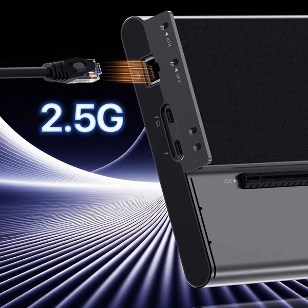 PELADN Link S-3 laptop eGPU dokkoló – PCIe x16, Thunderbolt 5, 2.5G LAN, M.2, USB3.2, SD kártyaolvasó, ATX/SFX táp kompatibilis