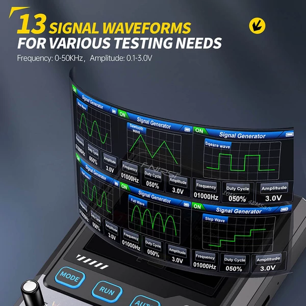 FNIRSI DSO-TC4 digitális oszcilloszkóp, 10MHz, jelszintgenerátor, tranzisztortesztelő, 2.8” TFT, akkumulátorral