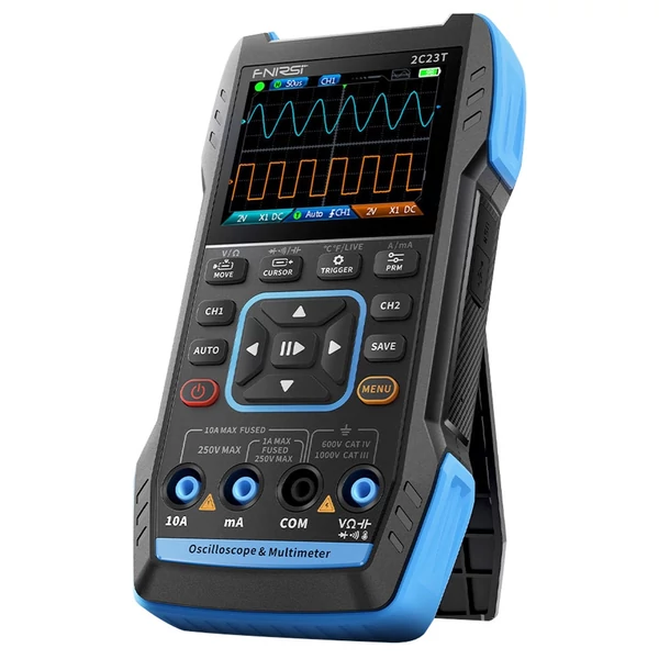 FNIRSI 2C23T 3 az 1-ben digitális oszcilloszkóp, multiméter, jelgenerátor + P6100 próba, 2 csatorna, 10MHz, 9999 mérés