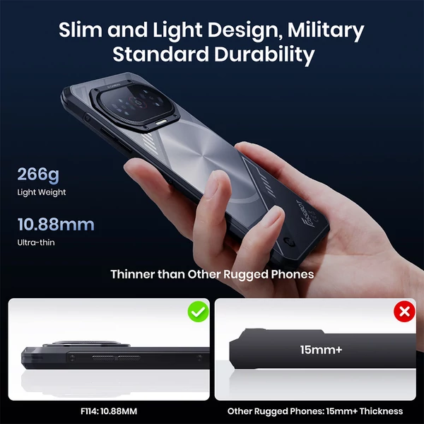 FOSSiBOT F114 strapabíró okostelefon 6.67", 4GB+128GB, Android 15, 50MP kamera, 5000mAh, IP68/IP69K, NFC, Face ID, GPS - Fekete