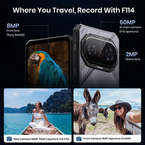 FOSSiBOT F114 strapabíró okostelefon 6.67", 4GB+128GB, Android 15, 50MP kamera, 5000mAh, IP68/IP69K, NFC, Face ID, GPS - Fekete