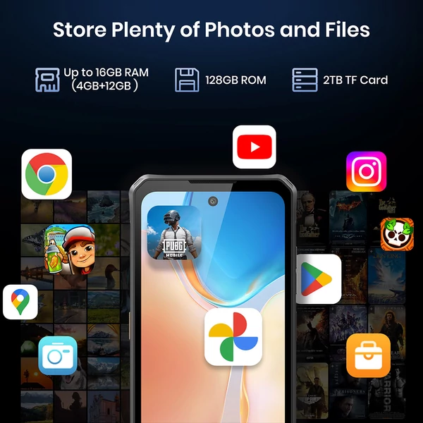 FOSSiBOT F114 strapabíró okostelefon 6.67", 4GB+128GB, Android 15, 50MP kamera, 5000mAh, IP68/IP69K, NFC, Face ID, GPS - Fekete