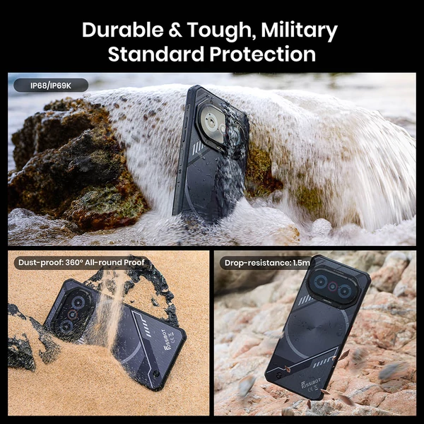 FOSSiBOT F114 strapabíró okostelefon 6.67", 4GB+128GB, Android 15, 50MP kamera, 5000mAh, IP68/IP69K, NFC, Face ID, GPS - Fekete