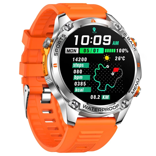SENBONO G100 okosóra, vízálló 5ATM, Bluetooth hívás, GPS, 100+ sport mód, egészségfigyelés – Narancs