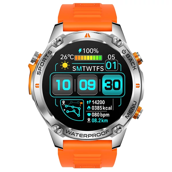 SENBONO G100 okosóra, vízálló 5ATM, Bluetooth hívás, GPS, 100+ sport mód, egészségfigyelés – Narancs