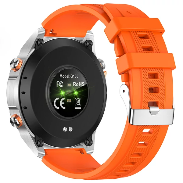 SENBONO G100 okosóra, vízálló 5ATM, Bluetooth hívás, GPS, 100+ sport mód, egészségfigyelés – Narancs