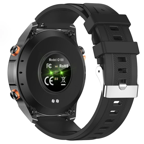 SENBONO G100 okosóra, vízálló 5ATM, Bluetooth hívás, GPS, 100+ sport mód, egészségfigyelés – Fekete-narancs