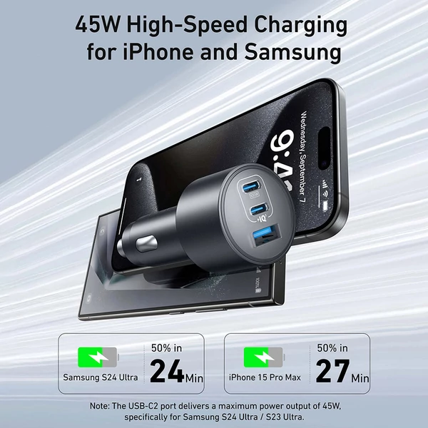 Anker Nano autós gyorstöltő 167.5W-os teljesítménnyel, 2x USB-C (100W, 45W) és 1x USB-A (22.5W) porttal
