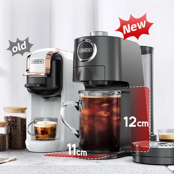 HiBREW H3C 3 az 1-ben kapszulás kávéfőző, 20 bar nyomás, 7 hőfok, forró/jeges kávé, 1,4L tartály, DG/NS kapszula és őrölt kávé – Fehér