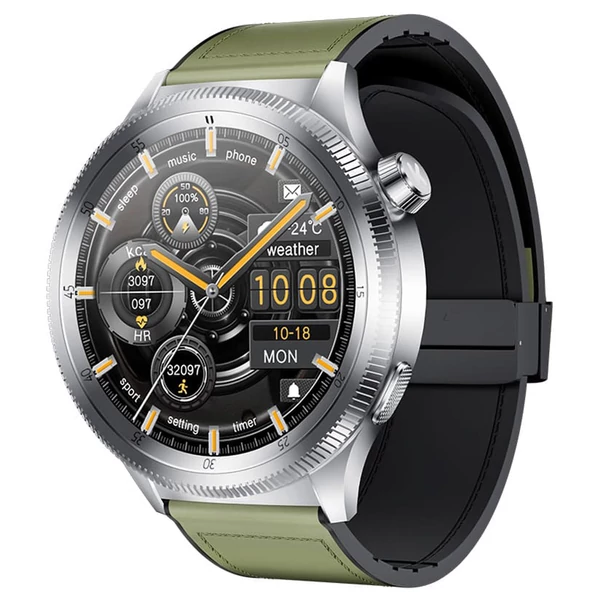 KUMI WATCH Gear GT3 okosóra, 1.43” AMOLED kijelző, AI hangvezérlés, egészségkövetés, Bluetooth hívás, IP68 vízálló – Ezüst