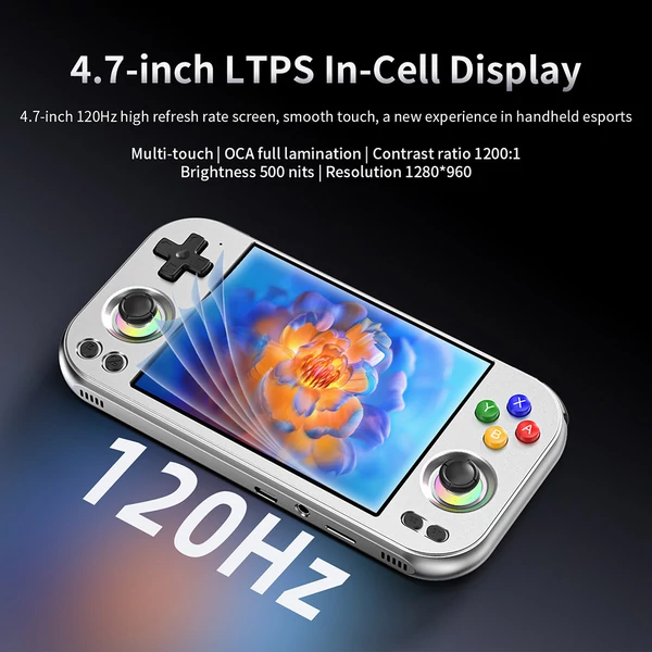 ANBERNIC RG477M AI játékkonzol, Android 14, 12GB RAM, 256GB tárhely, 4.7" 120Hz érintőkijelző, WiFi 6E, Bluetooth 5.3 - Ezüst
