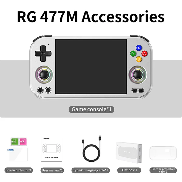ANBERNIC RG477M AI játékkonzol, Android 14, 12GB RAM, 256GB tárhely, 4.7" 120Hz érintőkijelző, WiFi 6E, Bluetooth 5.3 - Ezüst