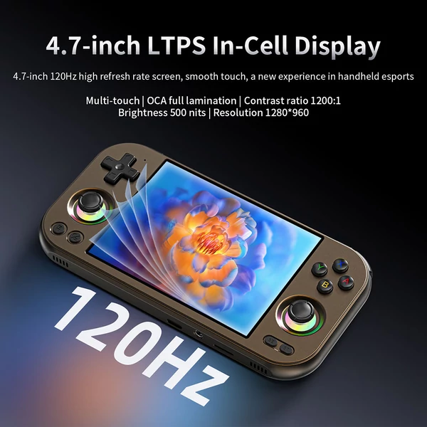 ANBERNIC RG477M AI játékkonzol, Android 14, 12GB RAM, 256GB tárhely, 4.7" 120Hz érintőkijelző, WiFi 6E, Bluetooth 5.3 - Bronz