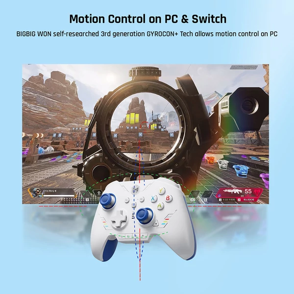 BIGBIG WON Rainbow 2 SE vezetékes/BT játékvezérlő – Hall effektus, 12-bit ADC, Switch/PC/Android/iOS kompatibilis - Kék